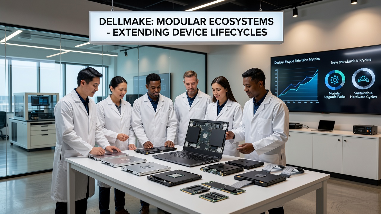 Enterprise server racks featuring Dellmake modular upgrades in a data center setting