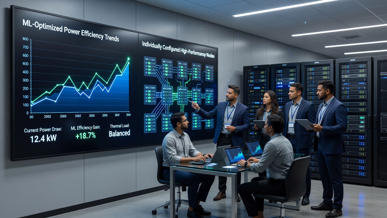 Machine learning dashboard displaying power optimization metrics for HPC systems
